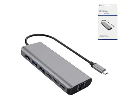 USB-C til 2x USB 3.0, HDMI, RJ45, SD, USB-C SD-kortlæser, 1x USB-C Data + PD 100W